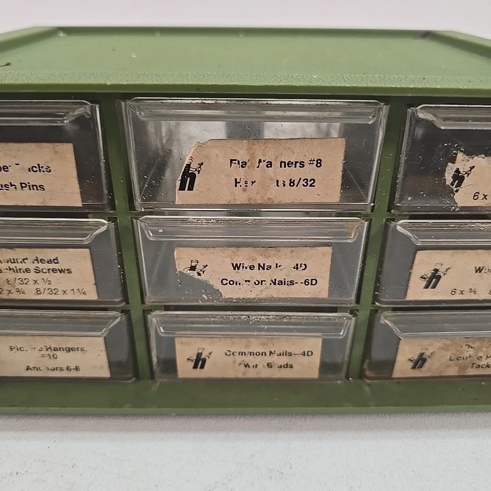 Vintage 9 Drawer‎ Green Storage Parts Bin Organizer